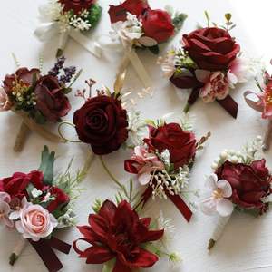 Toptan özelleştirilmiş gelin damat düğün balo parti noel büyük kırmızı serisi broş omuz çiçek bilek çiçek korsage - Product Image 5