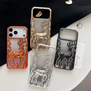 Funda para Teléfono con Diseño 3D de Ciervo, Electrochapada, para iPhone Air 17 16 15 14 13 12 Pro Max, con Brillantina y Diamantes, Transparente - Product Image 2