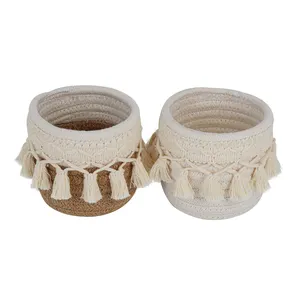 Mini Size Beautiful Decoration Desktop Storage Hemp Rope Cotton Rope Storage Basket