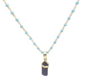 Amethyst Gemstone Jewelry Gold Plated Pendants With Beaded Rosary Chain Point <b>Pencil</b> Pendants Gemstone Pendant - Product Image 2
