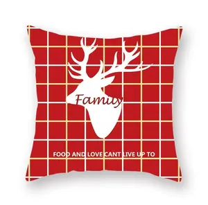 Christmas Throw Pillow Case Square Cushion Cover Red Deer Pillowcase For Sofa Couch Bedroom Living Room Dorm Decoration