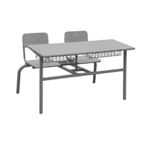 Ensemble de bureau et chaise double pour étudiants, structure en acier, bureau scolaire durable pour salle de classe