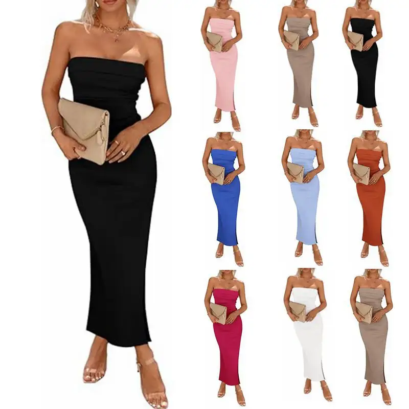 High quality 2024 Foreign trade cross-border women's dress Amazon shein explosion side slit chest tight pit strip dress