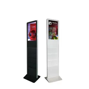 Floor Standing Kios dengan Brosur Pemegang 27 Inch Touch Iklan Player Dvd Portable Hewan Full HD LCD AD Pemain