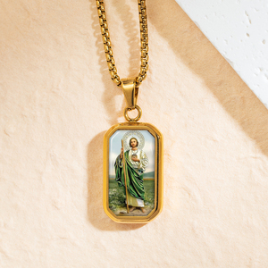 Giveluck Octagon hình chữ nhật thép không gỉ Mặt dây chuyền-Tùy chỉnh Saint Jude phía trước với logo khắc trở lại, tôn giáo huy chương nhà máy - Product Image 1