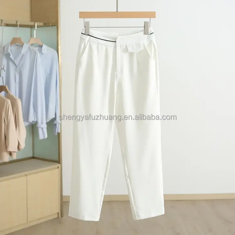 2022 summer wide leg pants straight tube cotton linen fashionable casual pants women's wear