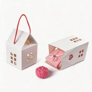 Boîte cadeau en papier kraft écologique, recyclable et réutilisable, de couleur unie, en forme de petite maison, blanche, évidée, simple, à faire soi-même - Product Image 3