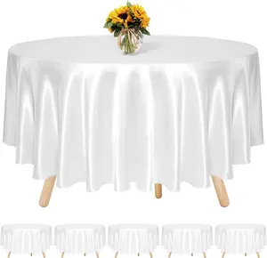 사용자 정의 라운드 새틴 테이블 보 화이트 블랙 솔리드 테이블 커버 밝은 실크 식탁보 웨딩 생일 파티 테이블 장식