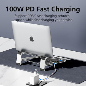 Base de Conexión 7 en 1 de Aluminio con <span class=keywords><strong>USB</strong></span> <span class=keywords><strong>C</strong></span> a HDTV, RJ45, SD, TF, Hub <span class=keywords><strong>USB</strong></span> 3.0 de 5 Gbps, Hub USB3.0 PD de 7 Puertos con Soporte Portátil para Laptop - Product Image 6