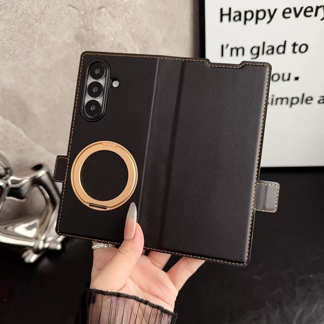 360 Rotating Aluminum Folding Kickstand PU Leather Phone Case for Samsung Galaxy Z Fold 7 6 5 4 Wireless Charging Magnetic Cover