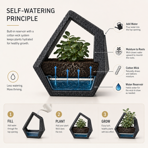 Maceta Geométrica <span class=keywords><strong>de</strong></span> Resina <span class=keywords><strong>con</strong></span> Sistema <span class=keywords><strong>de</strong></span> Autorriego, Moderna Maceta para Plantas <span class=keywords><strong>de</strong></span> Interior, Decoración para Hogar y Oficina - Product Image 2