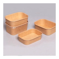 Contenants en papier kraft biodégradable personnalisés, imprimés, rectangulaires, pour salades, en-cas, plats à emporter, avec couvercle, 500 ml, 750 ml, 880 ml