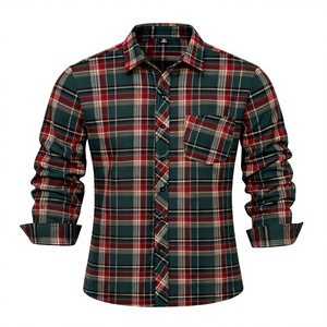 Men's Customizable Plaid Flannel Shirt Long Sleeve Casual Western Style Turn-down Collar 100% Cotton Breathable Autumn - Product Image 4