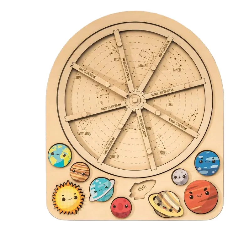 2024 Nieuwe Idee Kids Cadeau 3d Montessori Speelgoed Houten Zonnestelsel Puzzel Ruimte Drukke Board Peuter Speelgoed