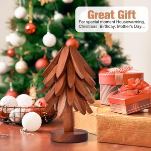 Set di sottobicchieri a forma di albero di Natale, 5 sottopentola in legno di <span class=keywords><strong>noce</strong></span> a forma di albero con supporto per piatti caldi (22,4 cm) - Product Image 5