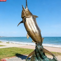 Sculpture géante de marlin peint en bronze YOUFINE, statue de poisson voilier colorée en métal moulé pour la décoration paysagère des places en bord de mer