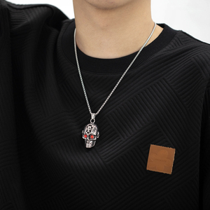 สร้อยคอเซอร์โคเนียรูปหัวกะโหลกพร้อมดวงตาสีแดงชั่วร้ายสร้อยคอล็อกเก็ตหัวกะโหลกปีศาจแบบกอธิคสแตนเลสสำหรับเครื่องประดับผู้ชาย - Product Image 5