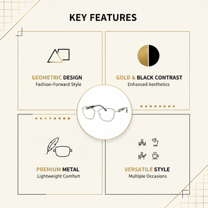 Monture de lunettes polygonale en métal or-noir raffiné avec détails exquis pour un usage quotidien haut de gamme et un style de bureau luxueux - Product Image 3
