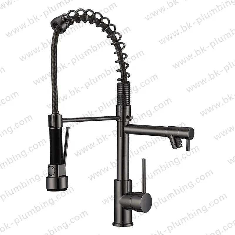 Kitchen Faucets Commercial Solid Brass Single Handle Single Lever Pull Down Sprayer Spring Kitchen Sink Faucet, Matte Black