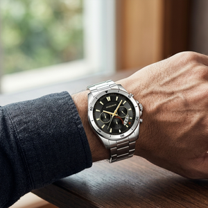 Montre à quartz personnalisée BESSERON 42 mm en acier inoxydable, chronographe pour homme, cadran analogique de luxe, fermoir pliant - Product Image 5