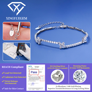 Pulsera de tenis de trébol de cuatro hojas para mujer, de plata de ley 925 con baño de rodio, con moissanita VVS color D, joyería fina con incrustaciones. - Product Image 4