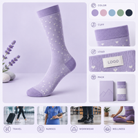 Chaussettes de compression violet lavande à compression graduée pour mollets, avec tableau de mesure, manchette plus large, bout plat, échantillon approuvé, couleur