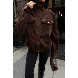 Veste en daim marron modèle pilote pour femme - Product Image 1