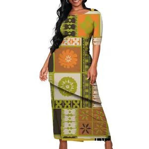 2024新设计定制萨摩亚Puletasi套装Tapa Melanesia长马克西两件套裙子套装连衣裙大尺寸波利尼西亚服装