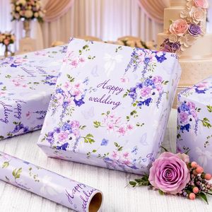 Rollo de Papel de Regalo Homeral para Bodas, 17 Pulgadas x 16.5 Pies, Diseño Floral Morado, Papel Artístico de Doble Cara, Reciclable - Product Image 3