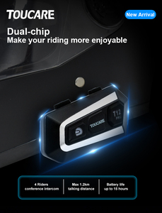 Intercom Bluetooth T12 pour casque, 2 motards, 1000 m, IP67, BT 5.3, suppression du bruit DSP, stéréo <span class=keywords><strong>Hi</strong></span>-<span class=keywords><strong>Fi</strong></span> pour <span class=keywords><strong>casques</strong></span> intégraux et demi-<span class=keywords><strong>casques</strong></span> - Product Image 1