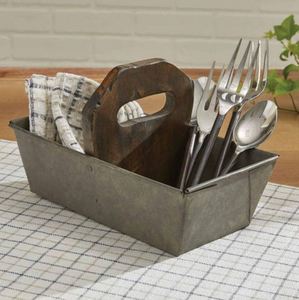 Hot Sale Vintage Metal & Wooden Caddy Organizer with Sturdy Dividers For Restaurant Party Cutlery Tabletop Organizer - Product Image 2