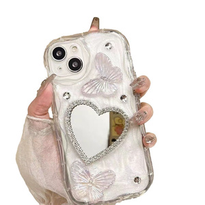Les filles françaises aiment la veste de protection créative de <span class=keywords><strong>coque</strong></span> de téléphone portable papillon rose miroir pour <span class=keywords><strong>iPhone</strong></span> - Product Image 1