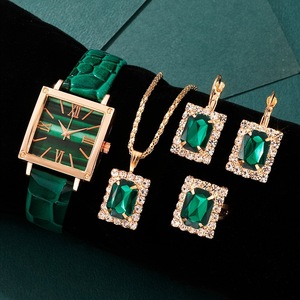 Orologio al Quarzo di Lusso alla Moda per Donna con Bracciale Quadrato con Gemme, Set di Gioielli con Orecchini e Collana, Regalo per Ragazze - Product Image 6
