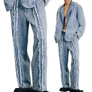 Men Denim Tracksuit Full Sleeve Button Up Jacket And <b>Pants</b> Streetwear Set Loose Fit Washed Cotton Spring Wear - Product Image 4