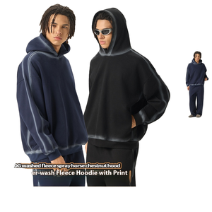 Vêtements pour hommes en gros, sweat à capuche en molleton lourd 350G, lavage à l'eau forte, vêtements d'hiver, coupe ample transfrontalière, capuche longue - Product Image 4