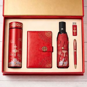 Modern Personalized Logo PU Leather <b>Notebook</b> USB Drive Pen Umbrella Thermos and Keychain Gift <b>Set</b> Wholesale Products From China - Product Image 1