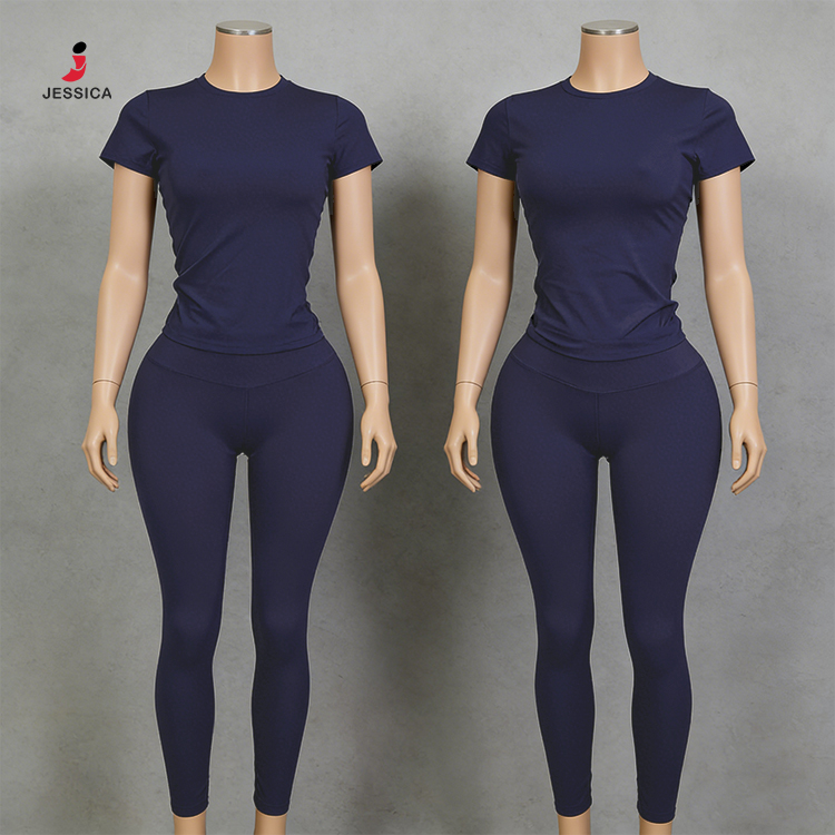 J8455-trendy Solid Color Seamless Legging 2 Piece Set Lady Yoga