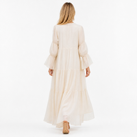 Robe longue fluide à volants style bohème pour femme, col en V, manches longues cloche, coupe ample, avec châle assorti, tenue décontractée pour les vacances