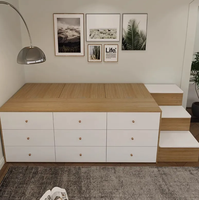 Lit Tatami Moderne et Réglable pour Enfants, Idéal pour Petites Chambres, avec Armoire de Rangement et Tiroirs, Cadre en Bois Écologique