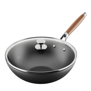 Chinese Style Uncoated Cast Iron Wok 32Cm Flat Bottom For Gas And Induction Cooking - Product Image 1