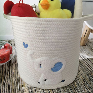 Panier en corde de coton XL, design thème safari, écologique, multifonctionnel, organisateur de chambre d'enfant, rangement pour jouets de chat et de chien (petit éléphant) - Product Image 3