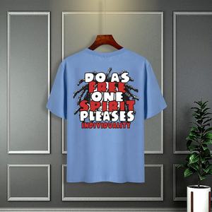 เสื้อยืดถักคอกลมสำหรับผู้ชายสไตล์วินเทจเสื้อ100% โพลีเอสเตอร์ทรงหลวมดีไซน์เสื้อแขนสั้น - Product Image 4