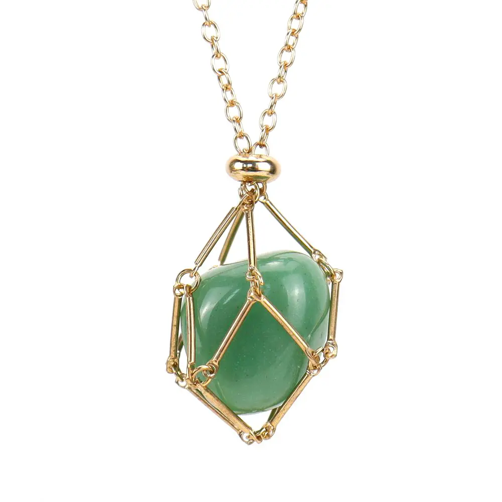 Factory Price High Quality Green Aventurine Adjustable Stainless Steel Net Mesh 18K Gold Chain Necklace for Women