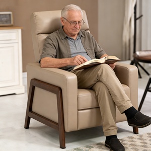 <span class=keywords><strong>Poltrona</strong></span> in Pelle con Gambe in Legno <span class=keywords><strong>per</strong></span> Soggiorno Moderno, Comoda Sedia Reclinabile <span class=keywords><strong>per</strong></span> Anziani, Colore Kaki - Product Image 1