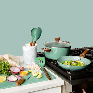 High Quality Cooking <b>Pots</b> And Pans Glass Lids Wooden Handles Dishwasher Oven Safe Gas <b>Induction</b> Stoves Ceramic Cookware Set - Product Image 4