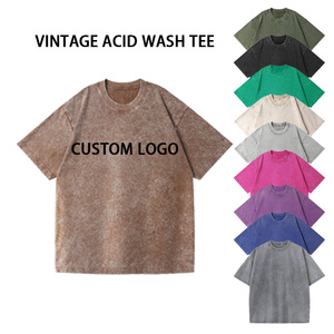 เสื้อยืดผู้ชายสไตล์เรโทรทรงโอเวอร์ไซส์ ล้างสีแบบแอซิดวอช สตรีทแวร์ แต่งดีเทลขาดๆ ผ้าฝ้าย 100% มีไซส์พลัส รับสกรีนโลโก้ คอกลม แขนสั้น - Product Image 1