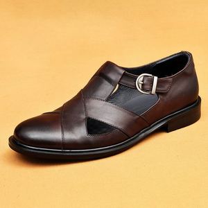 Sandales romaines pour hommes en cuir véritable respirant à bout pointu, chaussures décontractées d'extérieur pour l'automne et l'été, style plage, à lacets - Product Image 6