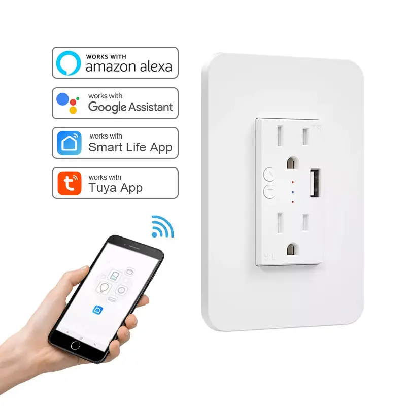Receptacle Light Switch Universal Electrical Multiple Plug Power Wall Socket with USB Ports Charger