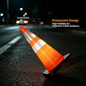 Cône de signalisation orange fluorescent hautement réfléchissant avec motif personnalisé pour la circulation nocturne - Product Image 2