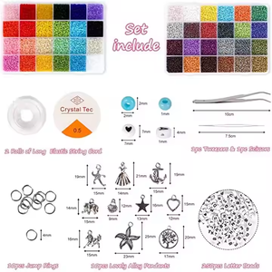 35000 piezas de cuentas de vidrio de 2 mm, 250 piezas de cuentas con letras del alfabeto, para manualidades con rollos de cordón elástico, dijes y anillos - Product Image 3